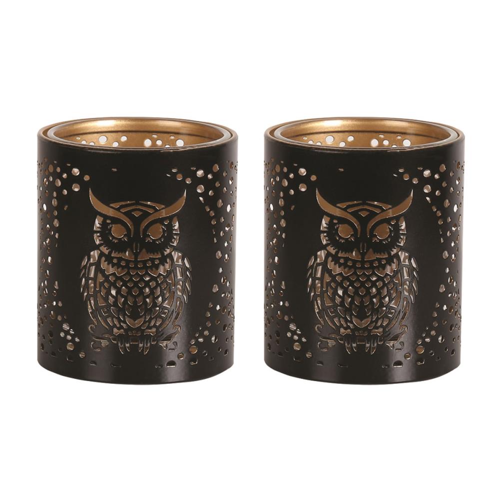 Aroma Black & Gold Owl 2 Tealight & Votive Holder Set Extra Image 1